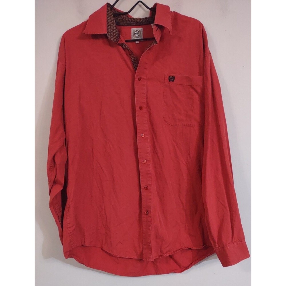 Cinch Shirt Large Solid Orange Button Up Long Sleeve Casual Western Men